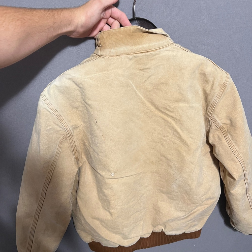 Vintage 90s Carhartt Jacket Sun Faded‎ Made in USA Duck Canvas Tan Mens Medium - Picture 5 of 6